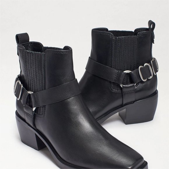 SAM EDELMAN Bellamie Ankle Boot Bootie Black Silver Hardware 7.5 NEW - Picture 1 of 14